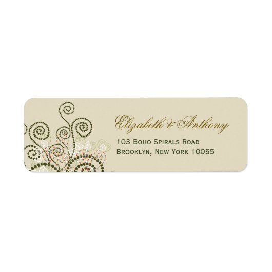 Elegant Boho Green Spirals Wedding Adresetiketten Etiket (Voorkant)