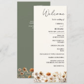 Elegant Boho Green Wildflower huwelijksprogramma K Kaart (Voorkant / Achterkant)