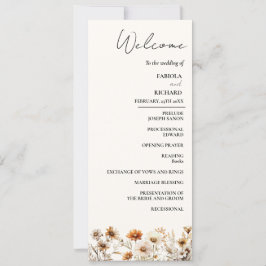 Elegant Boho Green Wildflower huwelijksprogramma K Kaart