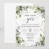 Elegant Boho greenergy and gold lijsten Ze zei ja Kaart (Voorkant / Achterkant)