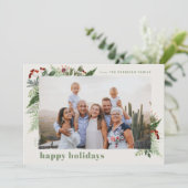 Elegant Boho Greenery Dry Brush Effect Foto Feestdagenkaart (Staand voorkant)