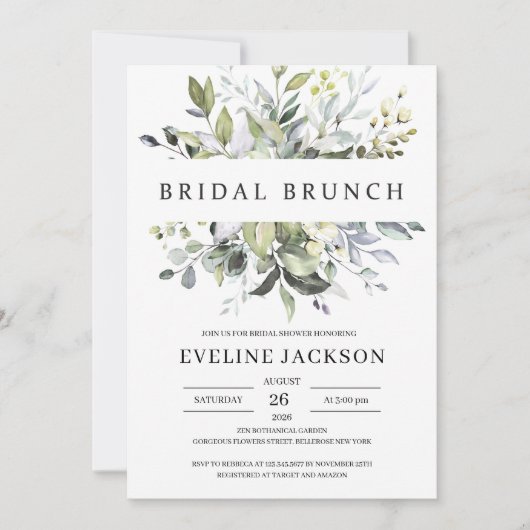 Elegant boho greenery foliage bridal brunch kaart (Voorkant)
