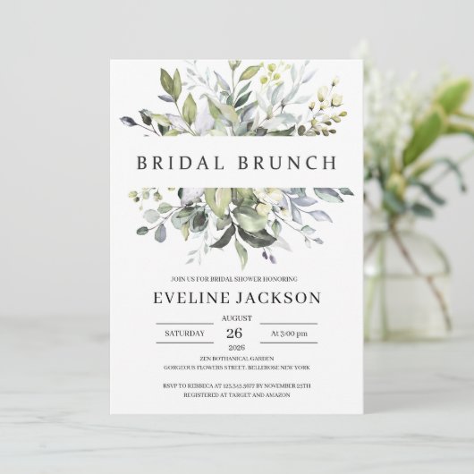 Elegant boho greenery foliage bridal brunch kaart (Staand voorkant)