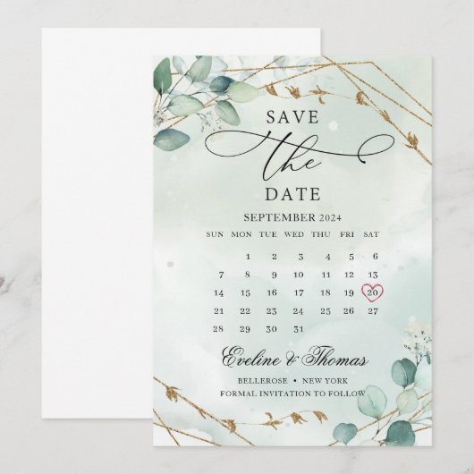 Elegant Boho Greenery Foliage Gold Geometric Save The Date (Voorkant / Achterkant)