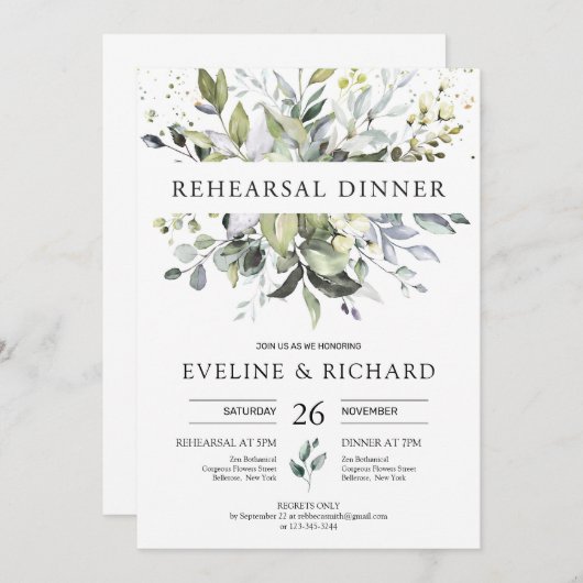 Elegant boho greenery foliage repetitief diner kaart (Voorkant / Achterkant)