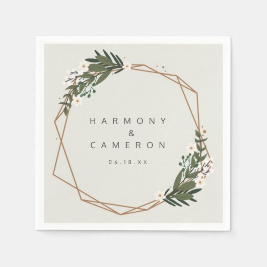 Elegant Boho Greenery Gold Geometric Wedding Servet (Voorkant)