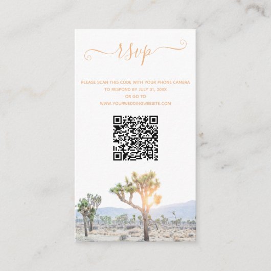 Elegant Boho Greenery Joshua Tree QR Code Weddensc Informatiekaartje (Voorkant)