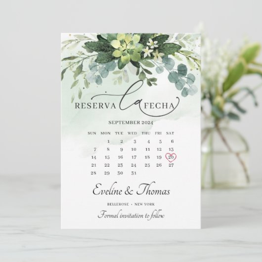 Elegant Boho greenery succulents reserva la fecha Save The Date (Staand voorkant)