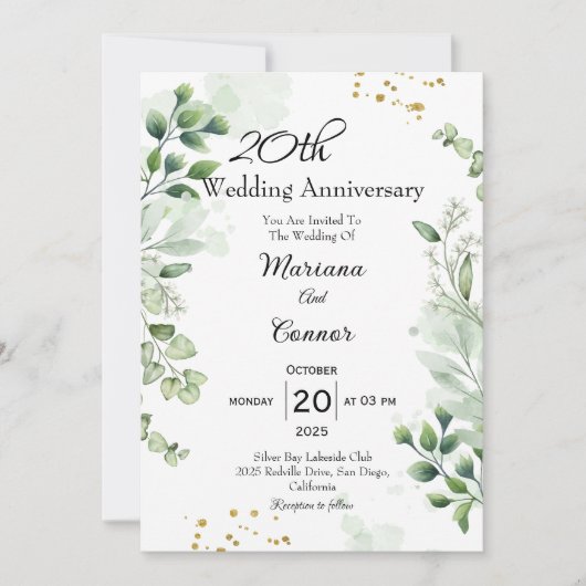 Elegant Boho Greenery Wedding Anniversary  Kaart (Voorkant)