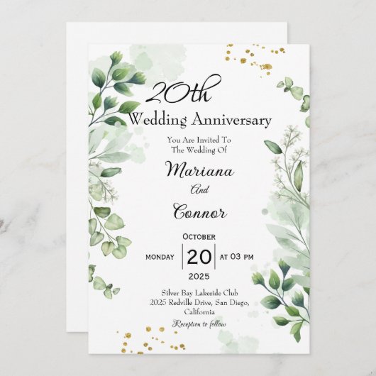 Elegant Boho Greenery Wedding Anniversary  Kaart (Voorkant / Achterkant)