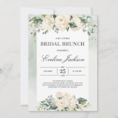 Elegant boho greenery white roses bridal brunch kaart (Voorkant)