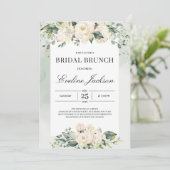 Elegant boho greenery white roses bridal brunch kaart (Staand voorkant)