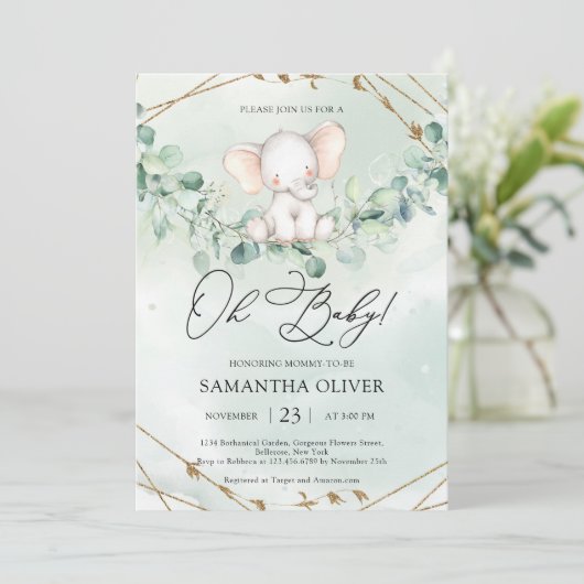 Elegant Boho groen Eucalytpus olifant Oh Baby Kaart (Staand voorkant)