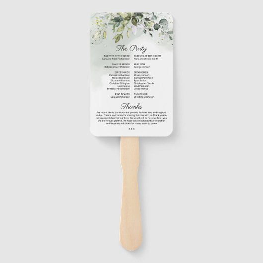 Elegant boho groen gebladerte eucalyptus diner handwaaier (Achterkant)