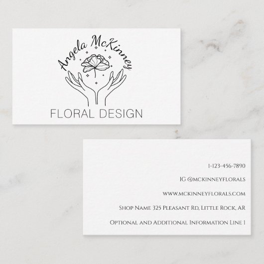 Elegant Boho Hands & Flower Florist Logo Visitekaartje (Voorkant / Achterkant)