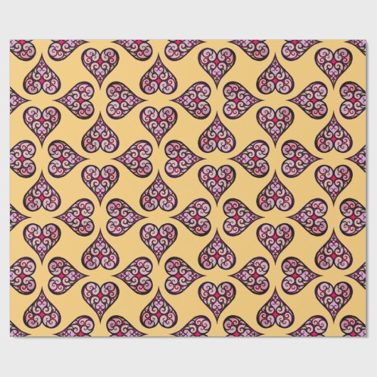 Elegant Boho Heart Pattern Decorative Yellow Craft Cadeaupapier (Vlak)