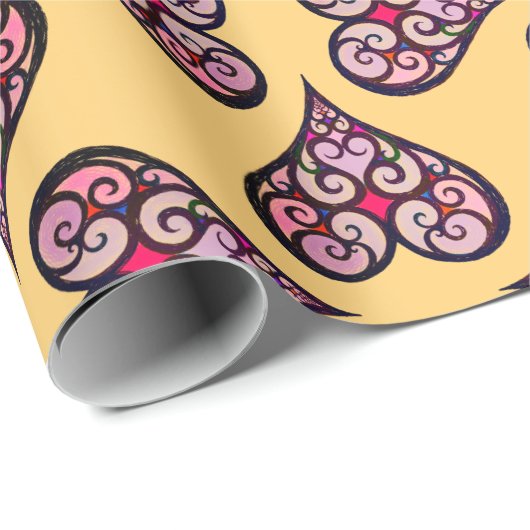 Elegant Boho Heart Pattern Decorative Yellow Craft Cadeaupapier (Rol Hoek)