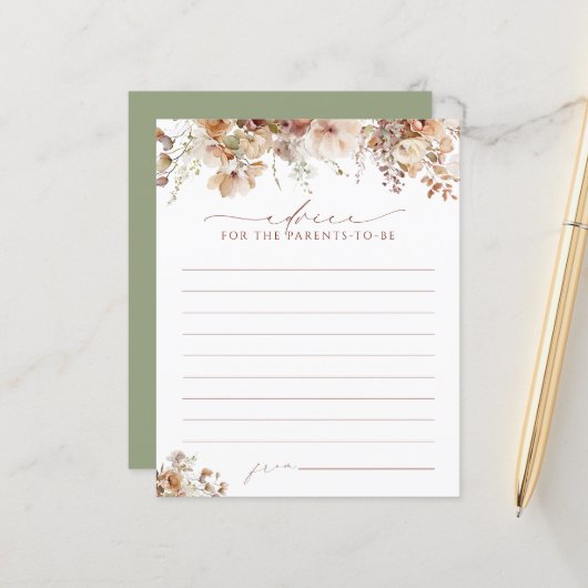 Elegant Boho Herfst Floral Baby shower Advice Kaar (Voorkant / Achterkant in situ)