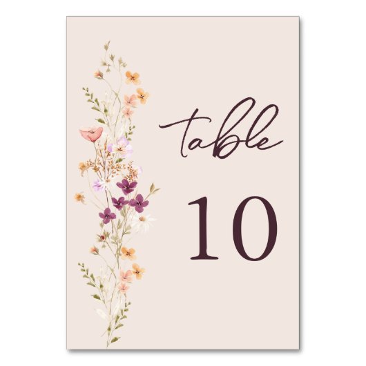 Elegant Boho Herfst Wildflower Tafelnummer (Voorkant)