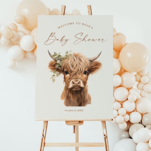 Elegant Boho Highland Koe Baby shower Welkom Poster