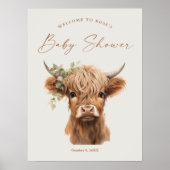 Elegant Boho Highland Koe Baby shower Welkom Poster (Voorkant)