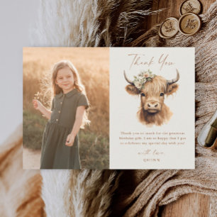Elegant Boho Highland Koe Kinder foto Verjaardag Bedankkaart