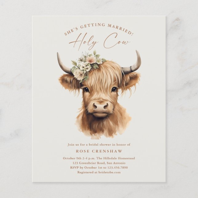 Elegant Boho Highland Koe Vrijgezellenfeest (Voorkant)
