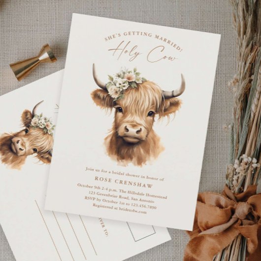 Elegant Boho Highland Koe Vrijgezellenfeest Briefkaart