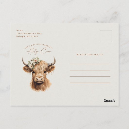 Elegant Boho Highland Koe Vrijgezellenfeest Briefkaart (Achterkant)