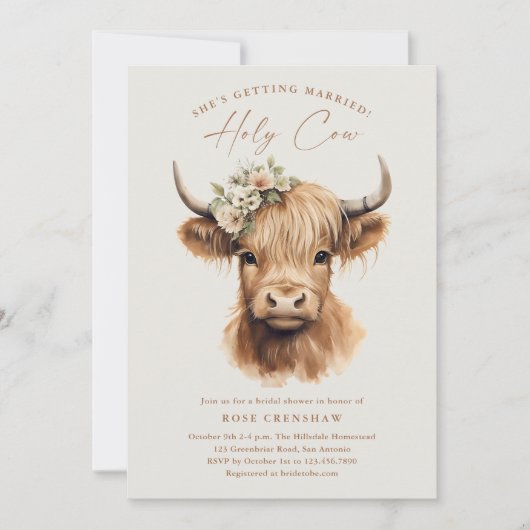 Elegant Boho Highland Koe Vrijgezellenfeest Kaart (Voorkant)