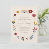 Elegant Boho Hygge Floral Photo Wedding Kaart (Staand voorkant)