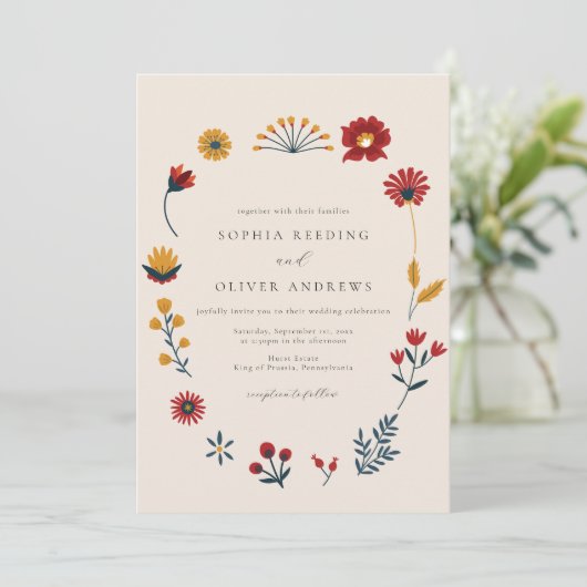 Elegant Boho Hygge Floral Photo Wedding Kaart (Staand voorkant)