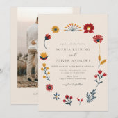 Elegant Boho Hygge Floral Photo Wedding Kaart (Voorkant / Achterkant)