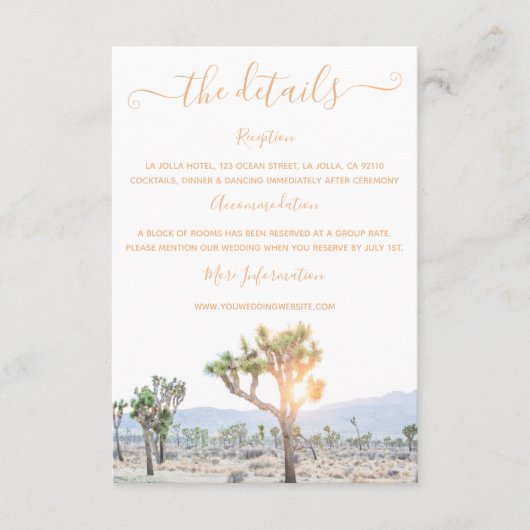 Elegant Boho Joshua Tree Greenery Wedding Details Informatiekaartje (Voorkant)