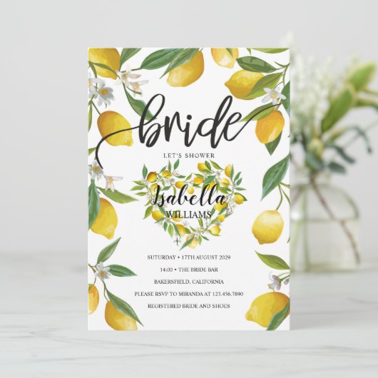 Elegant Boho Lemon Heart Summer Vrijgezellenfeest Kaart (Staand voorkant)