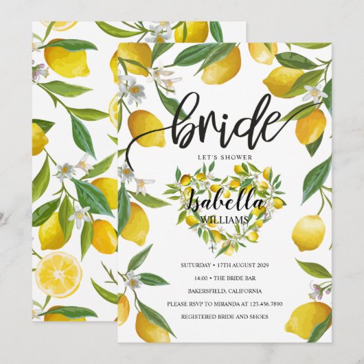 Elegant Boho Lemon Heart Summer Vrijgezellenfeest Kaart (Voorkant / Achterkant)