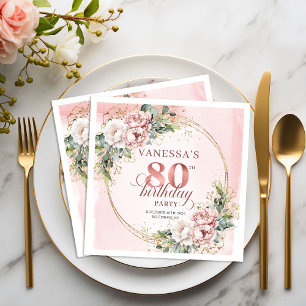 Elegant Boho Licht Roze Bloem 80ste Verjaardagsfee Servet