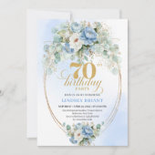 Elegant Boho Light Blue Flowers Gold 70th Birthday Kaart (Voorkant)