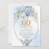 Elegant Boho Light Blue Hydrangea 60th Birthday Kaart (Voorkant)