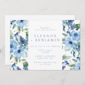 Elegant Boho Light Blue Waterverf Floral Wedding Kaart (Voorkant / Achterkant)