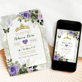 Elegant Boho Lila Paarse Salie Groen Quinceañera Kaart