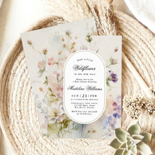 Elegant Boho Little Wildflower Baby shower Kaart