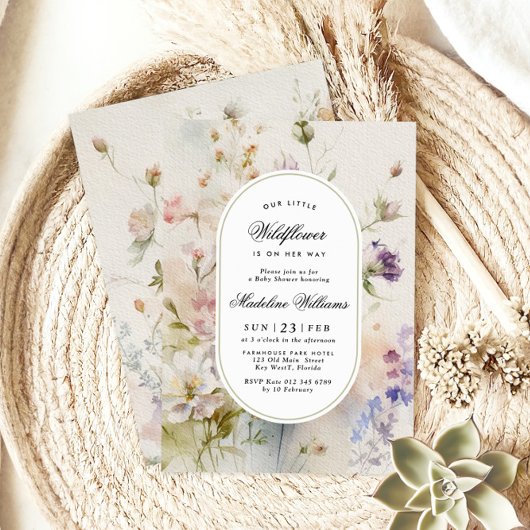 Elegant Boho Little Wildflower Baby shower Kaart