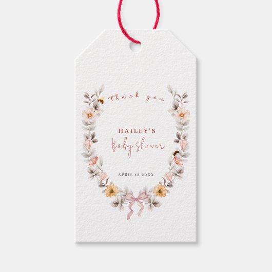 Elegant Boho Little Wildflower Wreath Baby shower Cadeaulabel (Voorkant)