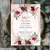 Elegant Boho Marsala Blush Gold Floral Save Date Kaart