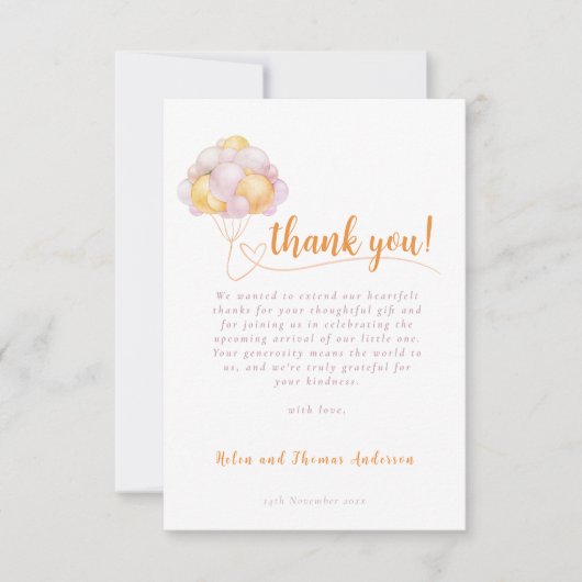 Elegant Boho meisje ballon Baby shower Bedankkaart (Voorkant)