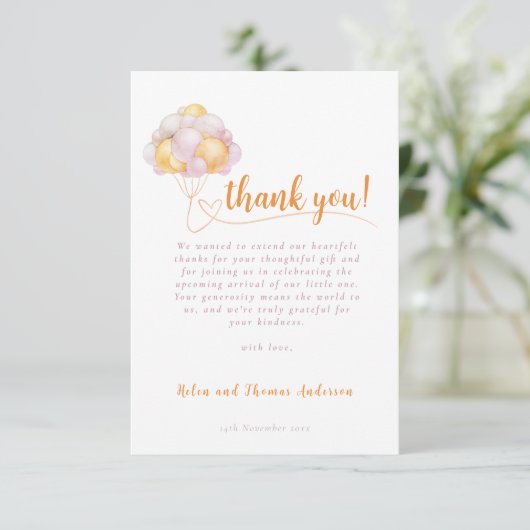 Elegant Boho meisje ballon Baby shower Bedankkaart (Staand voorkant)