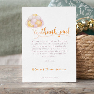 Elegant Boho meisje ballon Baby shower Bedankkaart