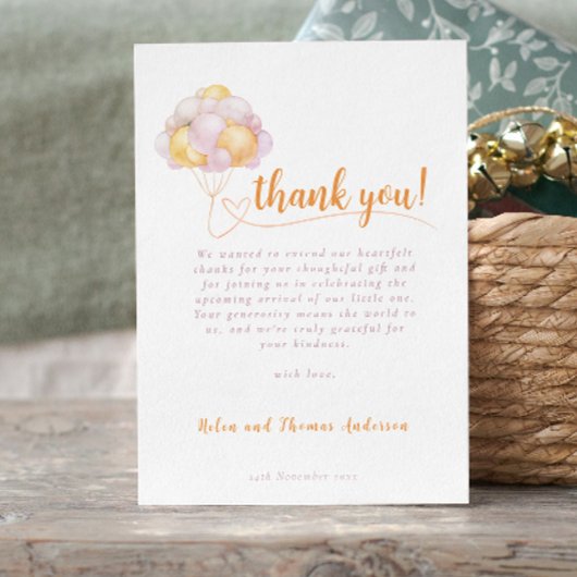 Elegant Boho meisje ballon Baby shower Bedankkaart