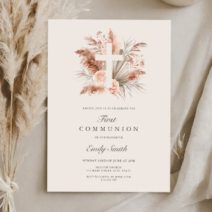 Elegant Boho Meisje Bloemen Eerste Communie Kaart